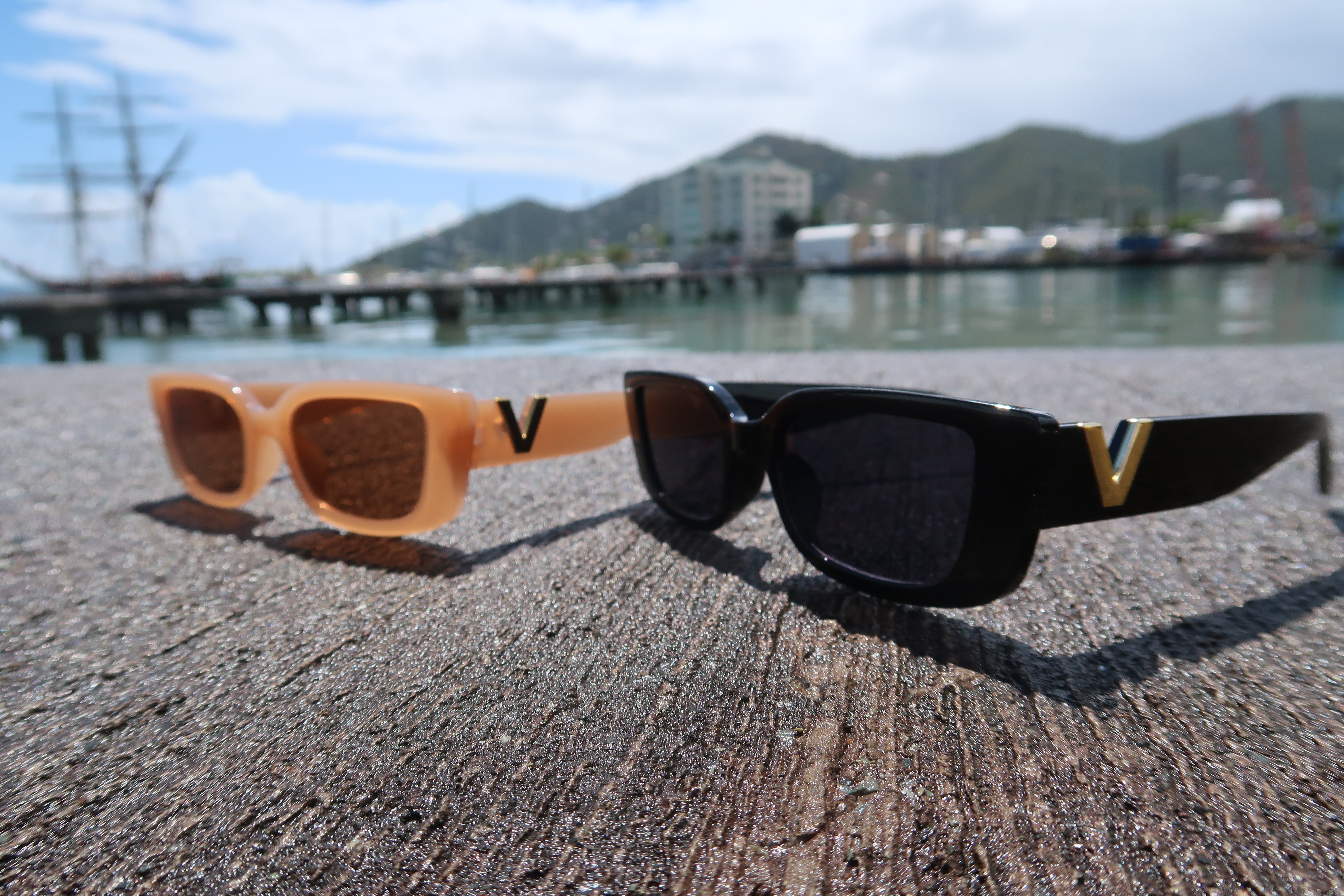 Sunglasses with v store logo