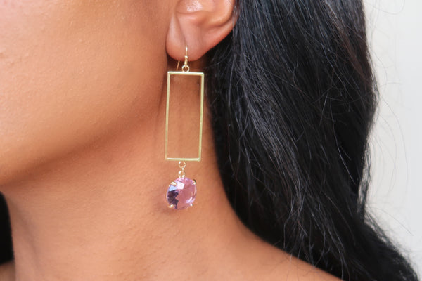 Gold-Dipped Divine Purple Square hoop earrings